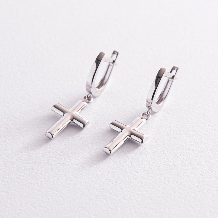 Серьги "Крестики" в белом золоте с07822 от ювелирного магазина Оникс - 1