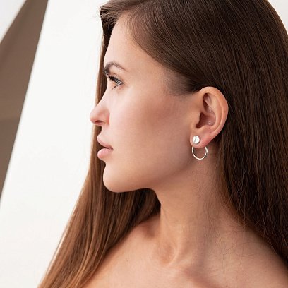 Серебряные серьги - джекеты 2 в 1 "Круговорот" 123068 №2