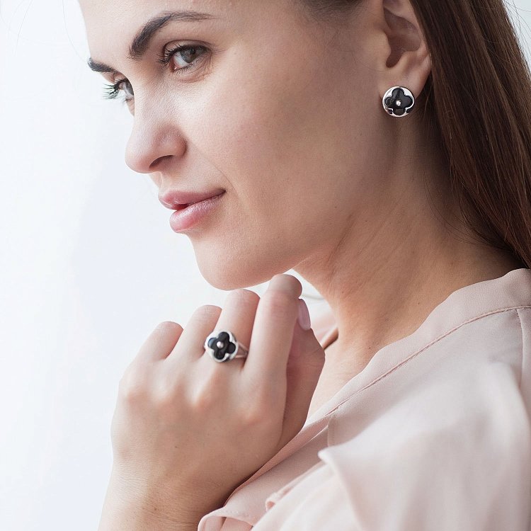 Срібні сережки "Конюшина" 122632 від ювелірного магазину Онікс - 1