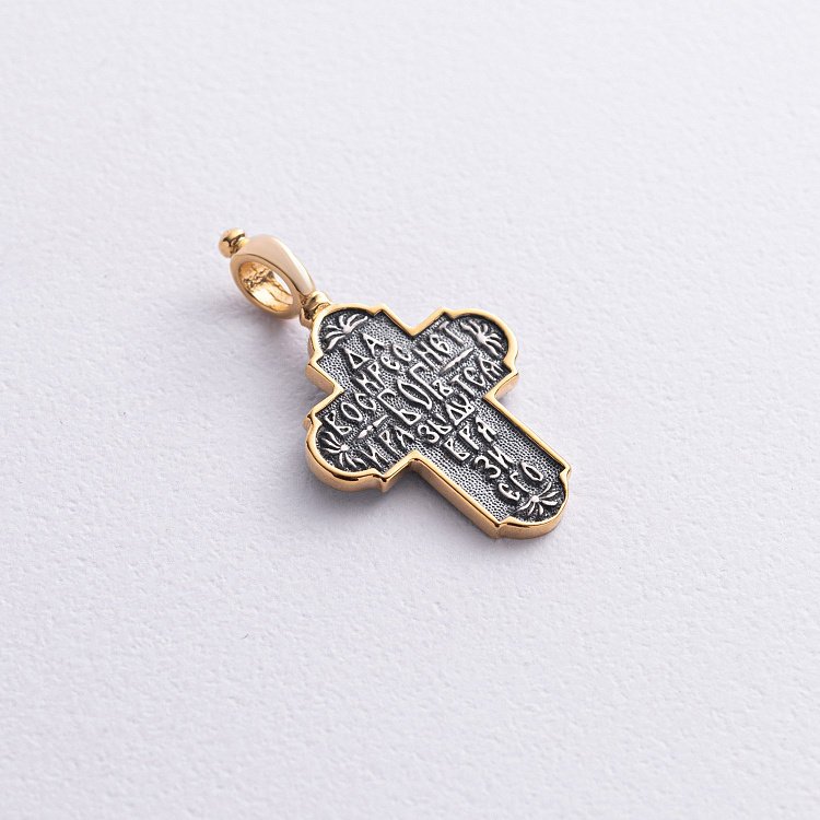 Срібний хрест з чорнінням і позолотою 132461 від ювелірного магазину Онікс - 4