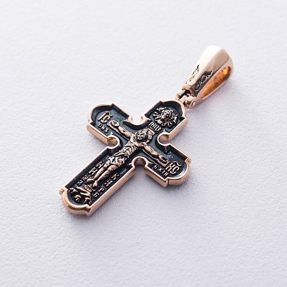 Православный крест с чернением "Распятие Христово. Спас Нерукотворный. Икона Божией Матери Знамение. Святитель Николай" п02984