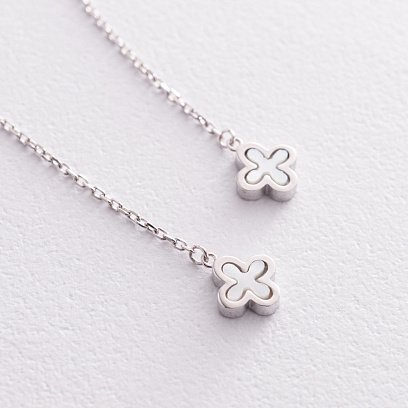 Золоті сережки - протяжки "Конюшина" з перламутром с08578 №3