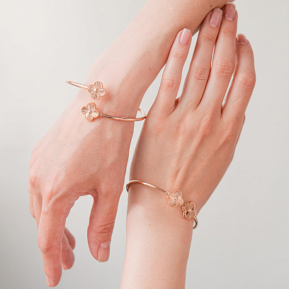 Жесткий браслет "Клевер" в красном золоте б05666 №5