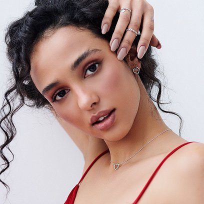 Серьги-пусеты "Влюбленные сердца" в белом золоте с06897 №2