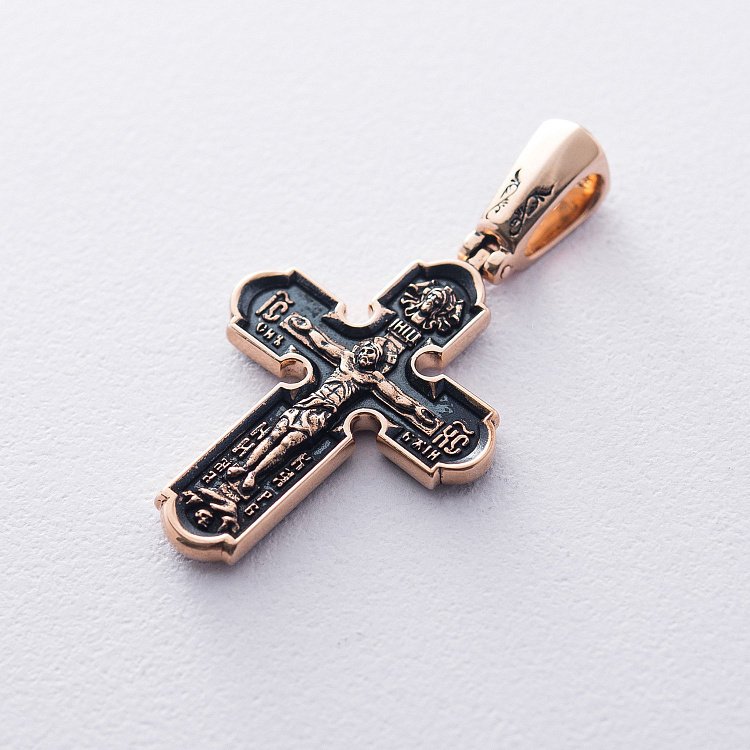 Православный крест с чернением "Распятие Христово. Спас Нерукотворный. Икона Божией Матери Знамение. Святитель Николай" п02984 от ювелирного магазина Оникс