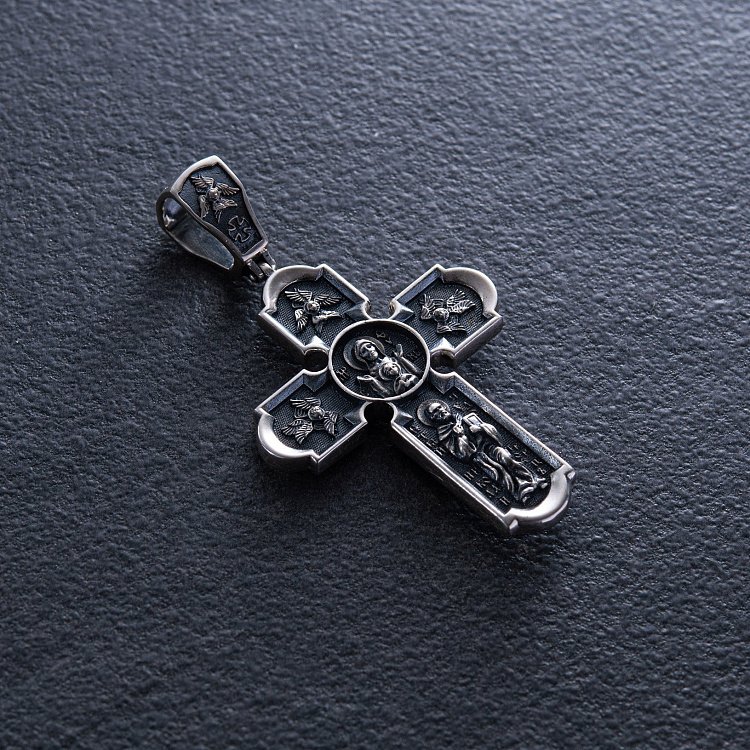 Православный крест с чернением "Распятие Христово. Икона Божией Матери" 133094 от ювелирного магазина Оникс - 5