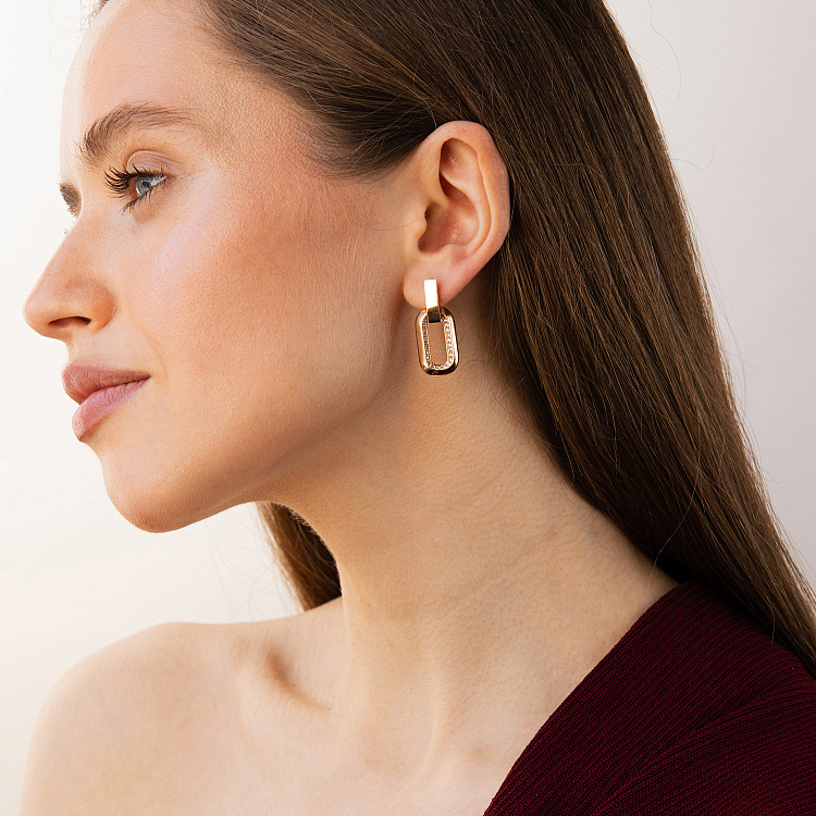 Сережки в червоному золоті (фіаніти) с09291 від ювелірного магазину Онікс - 1