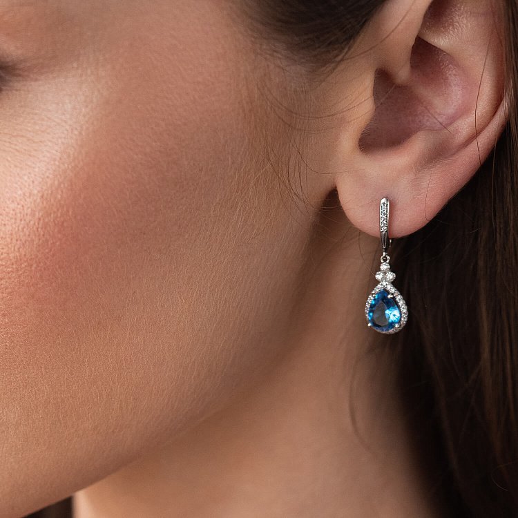 Серебряные серьги "Капельки" с кварцом и фианитами 2112/1p-QSWB от ювелирного магазина Оникс - 3