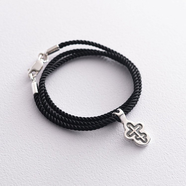 Шелковый шнурок с гладкой серебряной застежкой (2мм) 18401 от ювелирного магазина Оникс - 1