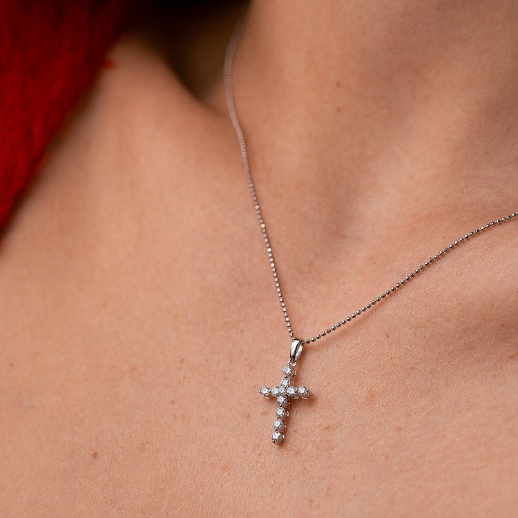 Крестик с бриллиантами (белое золото) пб0336gm от ювелирного магазина Оникс - 3