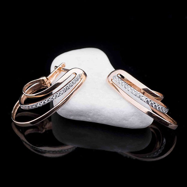 Золоті сережки з фіанітами с00767 від ювелірного магазину Онікс - 3