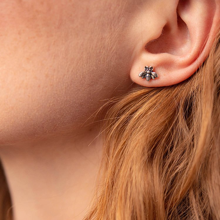Срібні сережки - пусети "Бджілки" 123196 від ювелірного магазину Онікс - 1