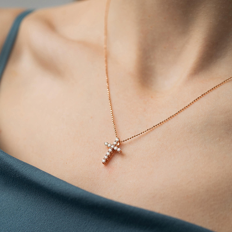 Хрестик у червоному золоті з діамантами пб0357lg від ювелірного магазину Онікс - 3