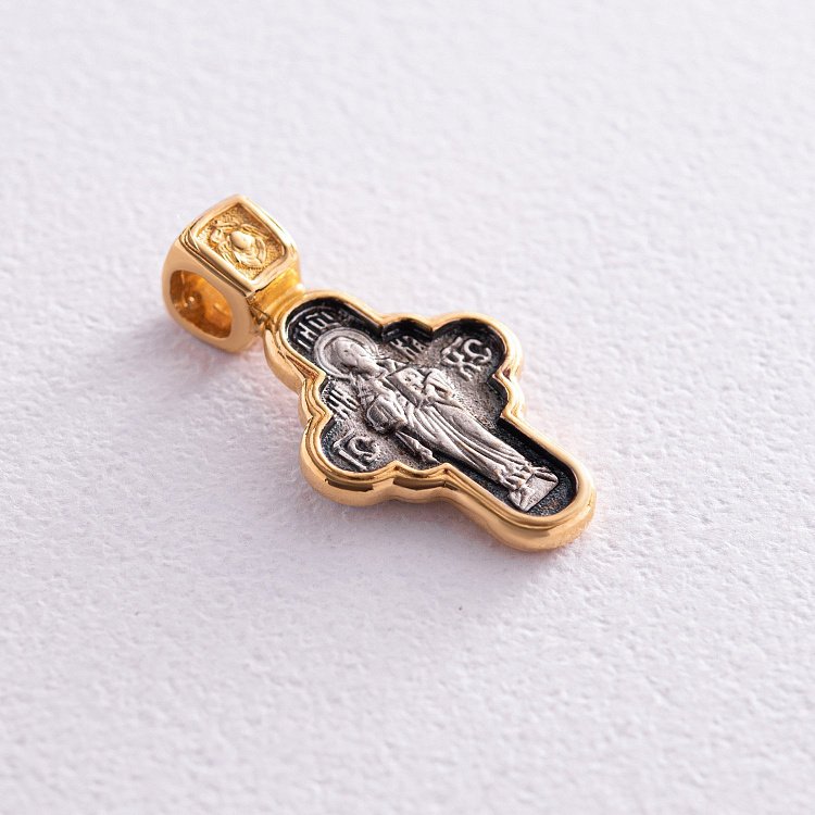 Серебряный крестик с позолотой "Господь вседержитель. Икона Божией Матери Семистрельная" 131453 от ювелирного магазина Оникс