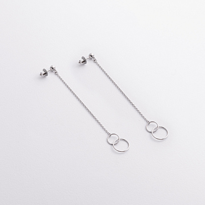 Серебряные серьги - пусеты "Кольца на цепочке" 40013