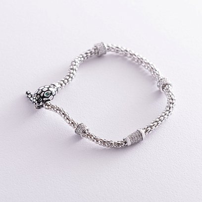 Браслет "Змея" в белом золоте (фианит, эмаль) б04512 №4