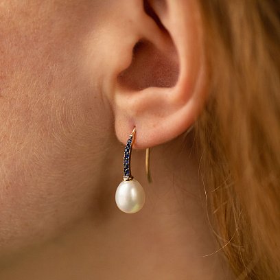 Золоті сережки - петельки "Олівія" з перлами і фіанітами с08515 №4