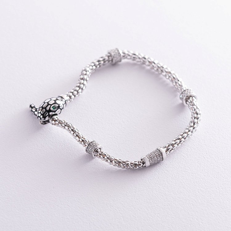 Браслет "Змея" в белом золоте (фианит, эмаль) б04512 от ювелирного магазина Оникс - 3