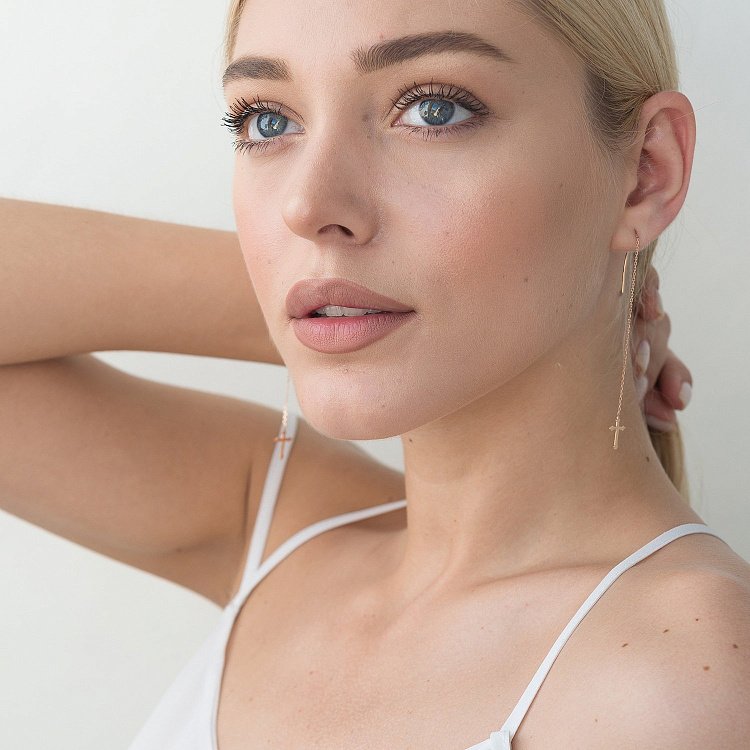 Золоті сережки - протяжки "Хрестики" с05233 від ювелірного магазину Онікс - 3