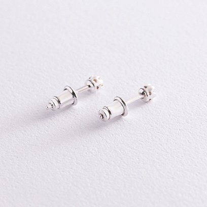 Серебряные серьги - пусеты с фианитами 121894 №3