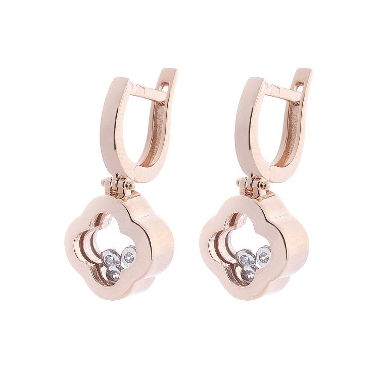 Золотые серьги "Клевер" (ювелирное стекло, фианит) с05239 от ювелирного магазина Оникс