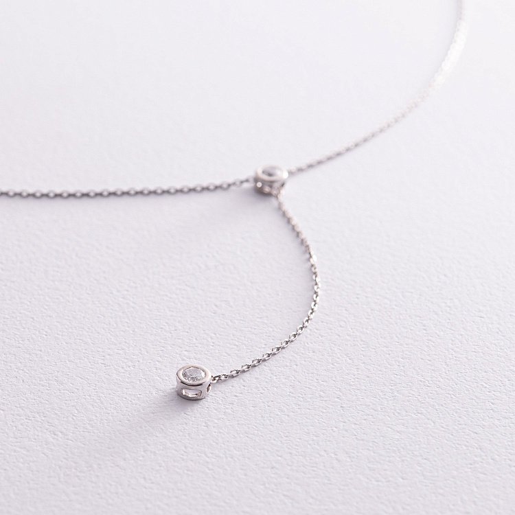 Серебряное колье - галстук с фианитами 908-01215 от ювелирного магазина Оникс - 3