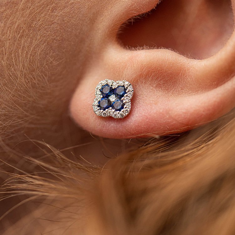 Золоті сережки - пусети з діамантами і сапфірами сб0095lg від ювелірного магазину Онікс - 5