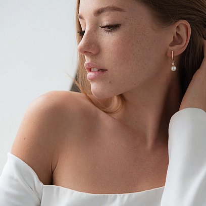 Золотые серьги с культ. пресн. жемчугом и фианитами с06562 №4