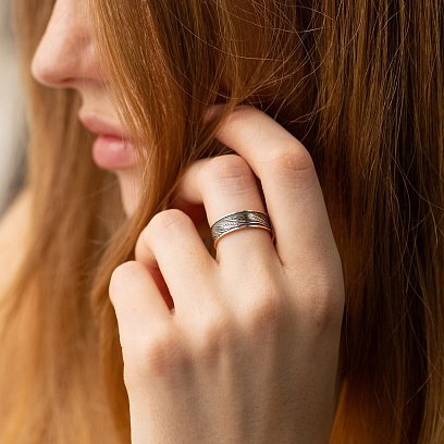 Обручальное золотое кольцо "Колосок" с чернением 240571300 №4