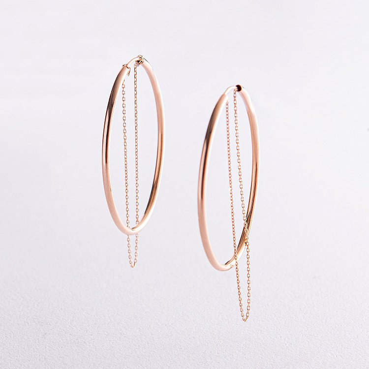 Золотые овальные серьги с цепочками с07962 от ювелирного магазина Оникс