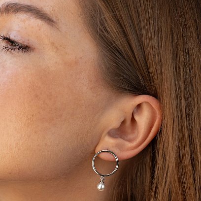 Срібні сережки - пусети "Кругообіг" з перлами 123174 №3