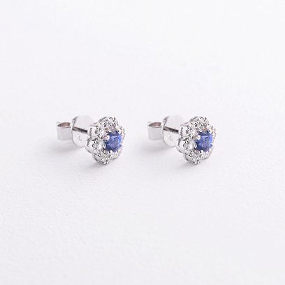 Золоті сережки - пусети "Квіточки" з діамантами та сапфірами сб0670ca №4