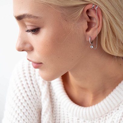 Серебряная серьга - каффа с фианитами 4998 №3