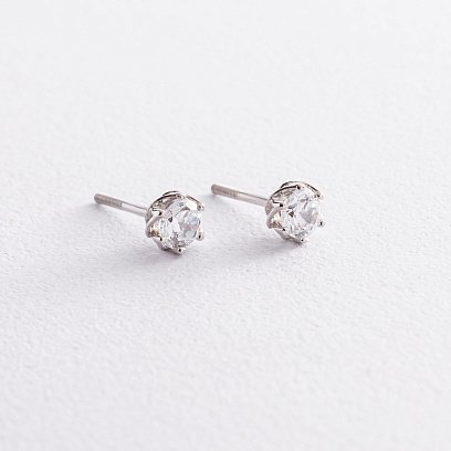 Золотые серьги-гвоздики с фианитом с04760 №4