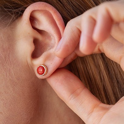 Серьги - пусеты с кораллом (красное золото) с08678 №2