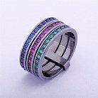 Оксидированное тройное кольцо с цветными фианитами к02637 от ювелирного магазина Оникс