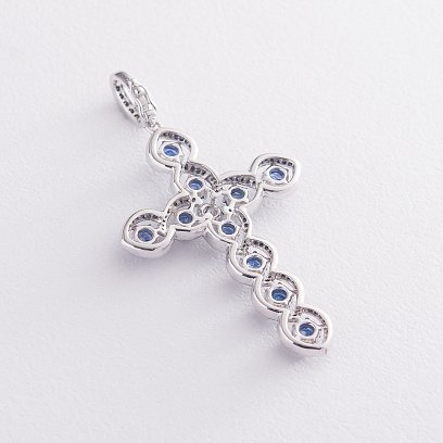 Золотий хрестик з діамантами і сапфірами пб0054gm №3