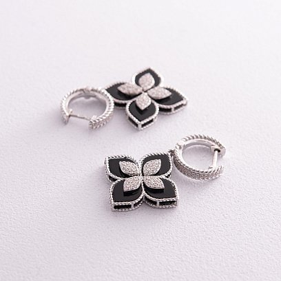 Срібні сережки "Конюшина" (фіаніти, полімер) 123250 №3