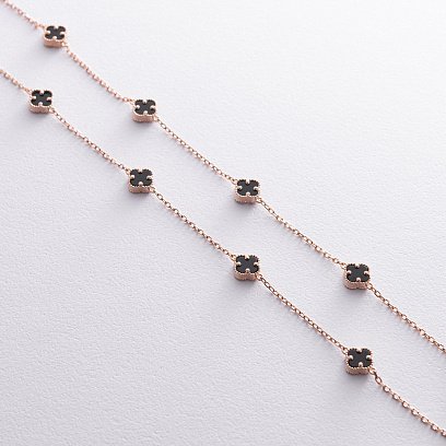 Колье "Клевер" с ониксом mini (красное золото) кол02423