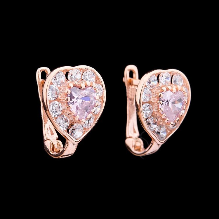 Золоті дитячі сережки "Сердечка" з фіанітами с03286 від ювелірного магазину Онікс