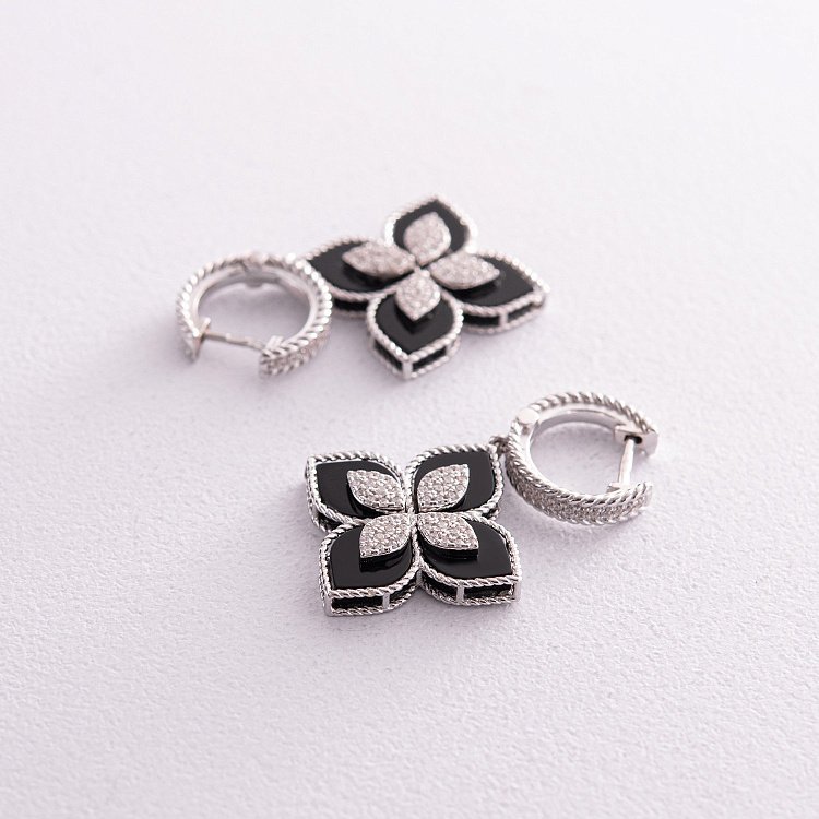 Срібні сережки "Конюшина" (фіаніти, полімер) 123250 від ювелірного магазину Онікс - 2