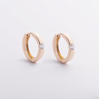 Золоті сережки-кільця з фіанітом с06456