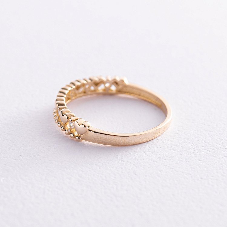 Каблучка "Сердечки" в жовтому золоті (фіаніти) к07060 від ювелірного магазину Онікс - 2