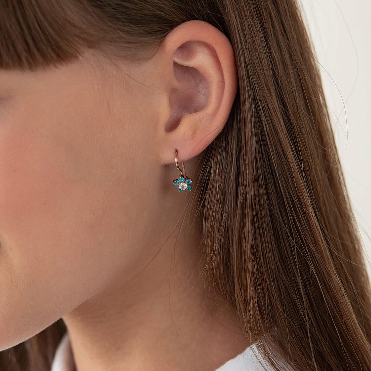 Серьги детские золотые "Цветочки" (фианит) с01243 от ювелирного магазина Оникс - 4