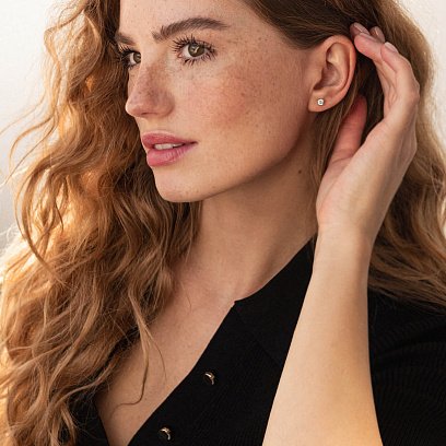 Золоті сережки - пусети "Сердечки" з діамантами сб0394 №6