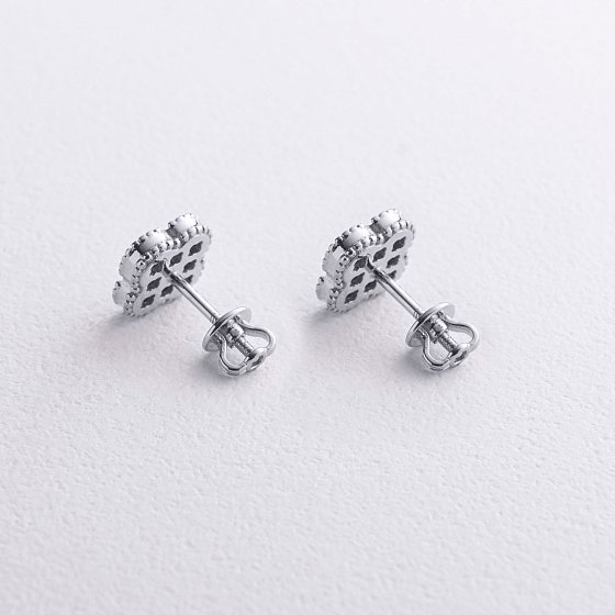 Сережки - пусети "Конюшина" в білому золоті с09669 №5