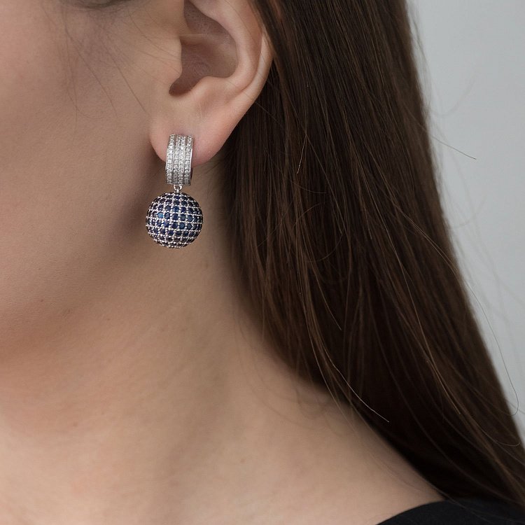 Золотые серьги "Шарики" (бриллианты, сапфиры) сб0195са от ювелирного магазина Оникс - 3