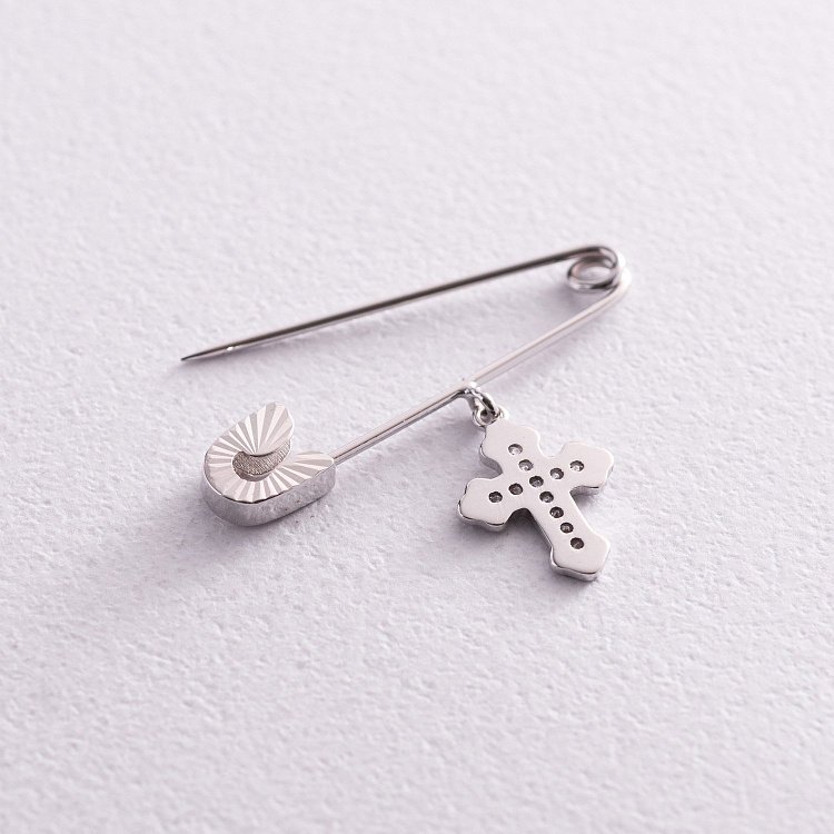 Золотая булавка с крестиком (фианиты) зак00320 от ювелирного магазина Оникс - 1