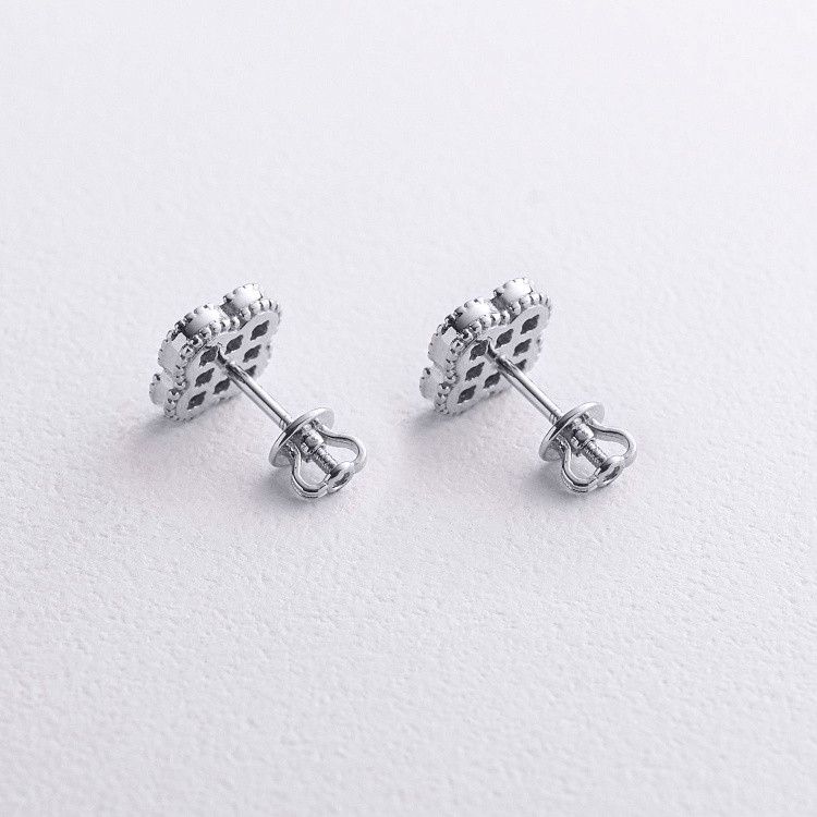 Сережки - пусети "Конюшина" в білому золоті с09669 від ювелірного магазину Онікс - 2