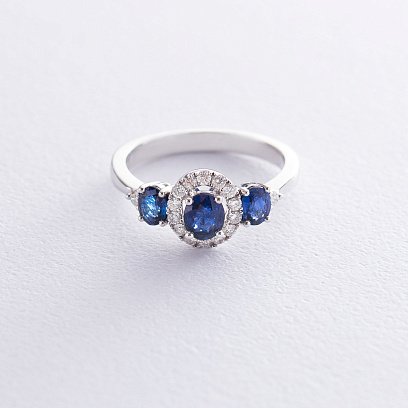 Золотое кольцо с бриллиантами и сапфирами DR13935Scha